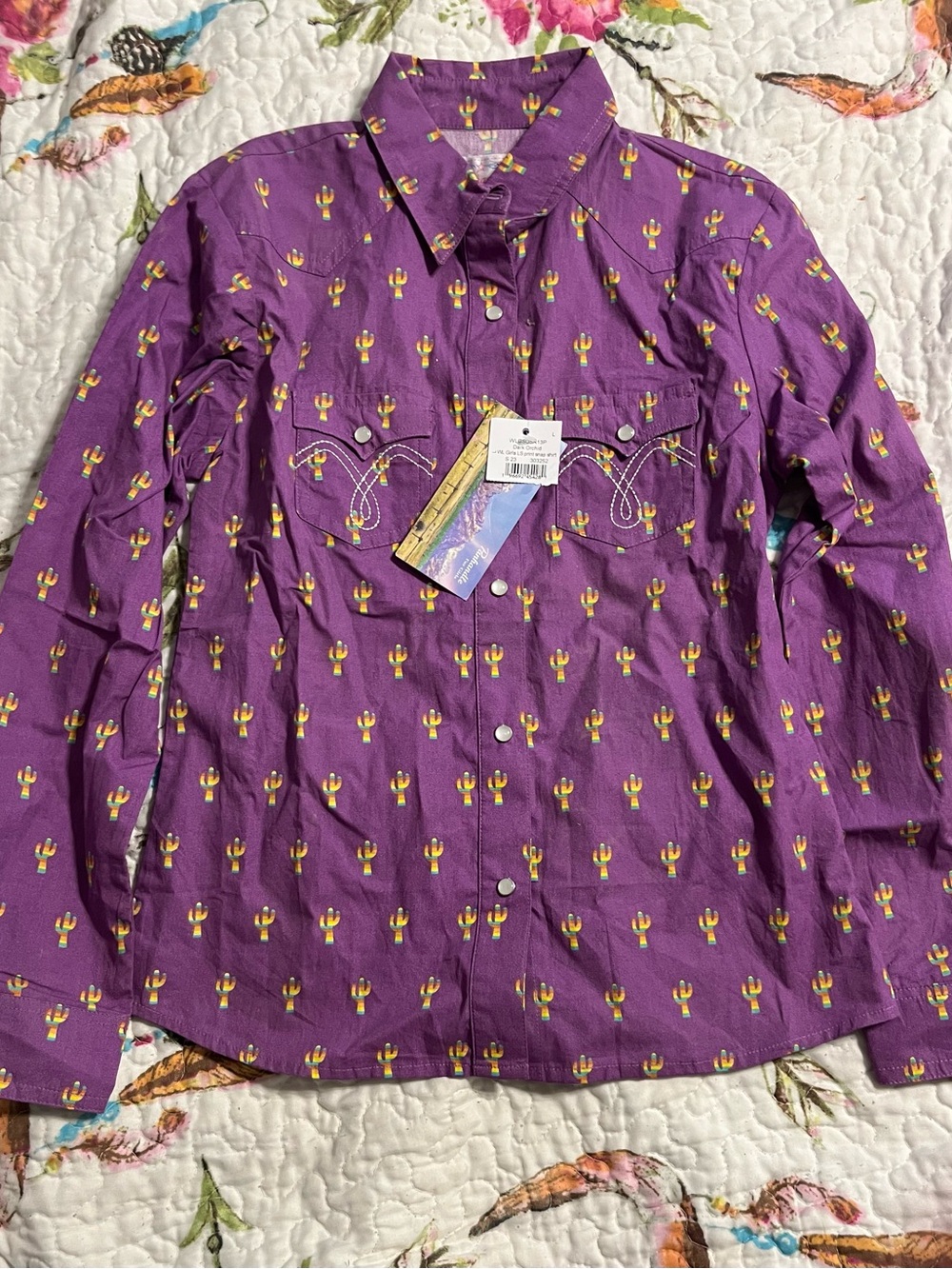 Brand new. Panhandle Slim Purple Western Button-Down Shirt with Cactus Print